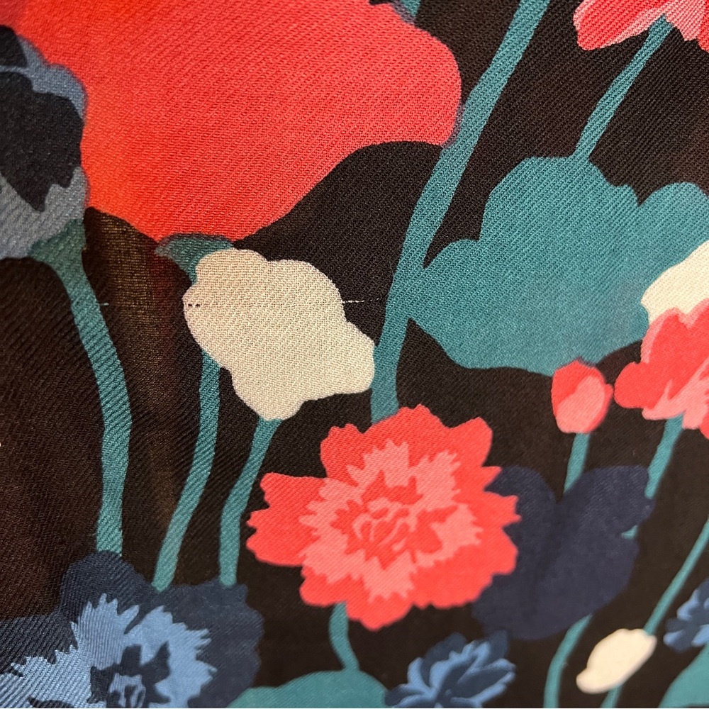 Kate Spade Viney Floral Scarf Black Coral Pink Green Blue Shawl - Picture 5 of 10
